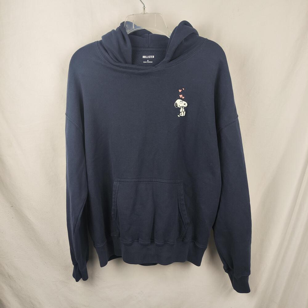 Hollister Hoodie Womens Small Blue Snoopy Hearts Peanuts Fleece Pullover Graphic